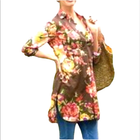 Soft Surroundings "Flora Tunic" Brown Floral Sz PL - Picture 1 of 10